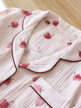 Cherry Printed Long Sleeve Cotton Pajamas