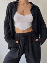 2Pcs Loose Solid Shirt Lounge Set