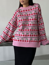 Round Neck Cherry Print Sweater