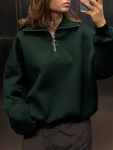 Lapel SolidColor Half Zip Sweatshirt