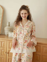 Kafiloe Floral Lace Trim Cotton Pajama Set