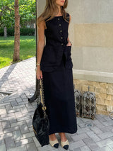 Buttoned Line Top & Maxi Skirt