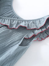 Ruffle Trim Cotton Pajama Set