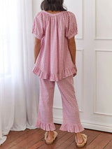 Short Sleeve Plaid Two Piece Set