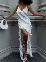 White Ruffle Cami Maxi Dress