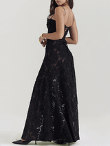 Spaghetti Strap Lace Black Long Dress