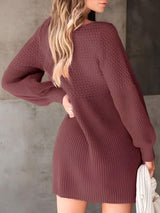 High Waist Ribbed Long Sleeve Mini Dress