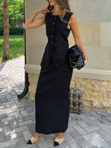 Buttoned Line Top & Maxi Skirt