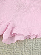 Ruffle Trim Pink Shirt & Shorts Lounge Set