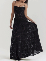 Spaghetti Strap Lace Black Long Dress