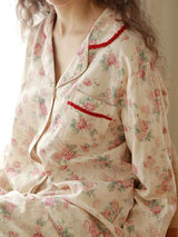 Rose Print Long Sleeve Cotton Pajama Set