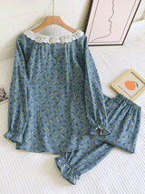 Cotton Lace Gauze Long Sleeve Pants Pajama Set