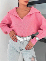 Long Sleeve Turndown Collar Sweater