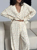 Cotton Floral Long Sleeve Pants Lounge Set