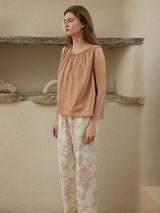 Cotton Sleeveless Top & Printed Pants Pajama Set