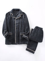 Contrast Trim Flannel Pajama Set