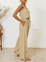 Square Neck Tank Top Wide Leg Pants Set