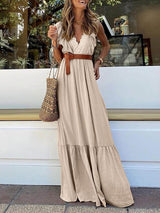 Ruffle V Neck Sleeveless Maxi Dress