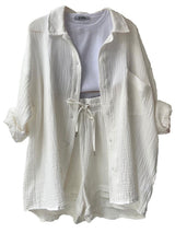 Lapel Shirt Drawstring Shorts Set