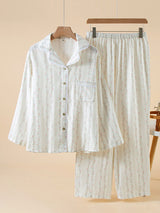 Lace Trim Long Sleeve Cotton Pajama Set