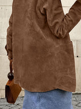 Vintage Solid Color Pockets Brown Jacket