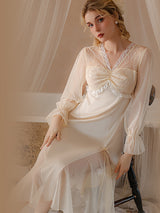 Satin Lace Mesh Sleeve Nightgown