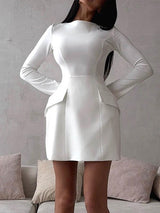 Long Sleeve High Waist White Mini Dress