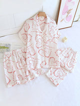 Short Sleeve 3 Pieces Heart Print Pajama Set