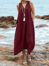 Casual Tie Back Sleeveless Linen Maxi Dress