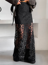 Black Hight Waist Lace Patchwork Skirt