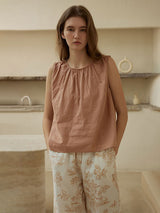 Cotton Sleeveless Top & Printed Pants Pajama Set