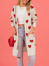 Heart Pattern Open Front Cardigan