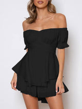 Off Shoulder Tie-Up Ruffle Romper