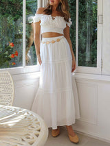 White Lace Up Top & Long Skirt Set