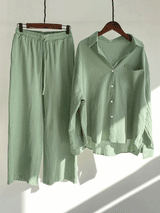 Plus Size Cotton Linen Shirt Long Pants Sets