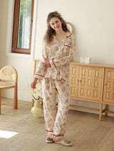 Rose Print Long Sleeve Cotton Pajama Set