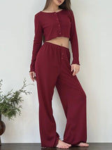 Ribbed Crew Neck Top and Pants Set