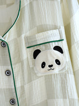 Embroidered Panda Plaid Cotton Pajama Set