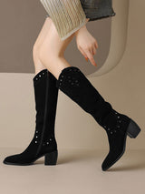 Retro Pointed Toe Chunky Cowboy Boots