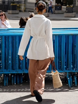 Tie Waist Split White Shirt