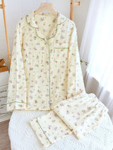 Long Sleeve Cotton Lapel Floral Print Pajamas