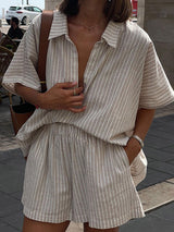 Striped Short Sleeve Shirt With Shorts Set