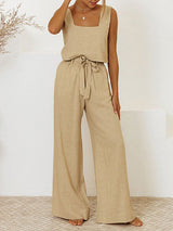 Square Neck Tank Top Wide Leg Pants Set