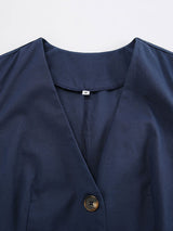 Navy Blue Casual Tailored Pockets Shorts Set