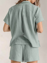 2Pcs Linen Shirt Shorts Sleeve Loungewear