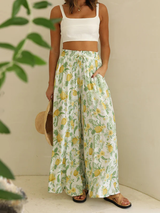 Ruffle Floral Print High Waisted Beach Pants