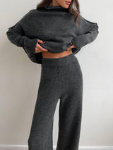 Solid Color Long Sleeve Turtleneck Sweater Set