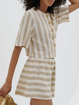 Striped Button Down Top and Shorts Set