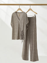 Two Pieces Knitted Drawstring Top & Long Pants Set