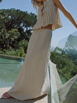 Linen Ruffles Lace Up Top & Long Skirt Set